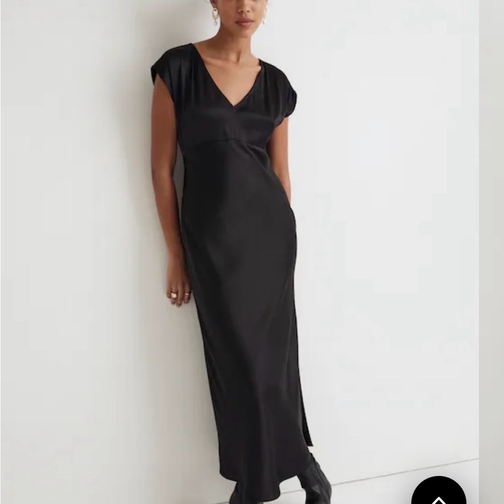 Madewell Black Satin Maxi Dress with V-Neck